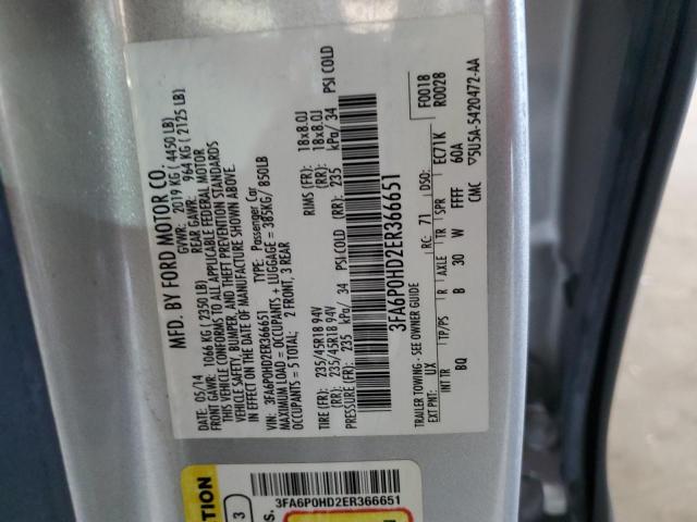 3FA6P0HD2ER366651 - 2014 FORD FUSION SE SILVER photo 12