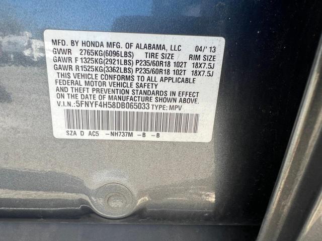 5FNYF4H58DB065033 - 2013 HONDA PILOT EXL GRAY photo 10