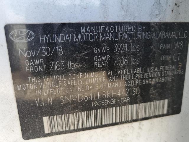 5NPD84LF8KH442130 - 2019 HYUNDAI ELANTRA SEL WHITE photo 12