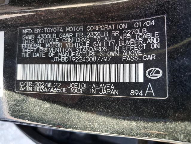 JTHBD192240087797 - 2004 LEXUS IS 300 BLACK photo 12