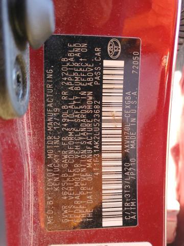 4T1F31AK2LU523682 - 2020 TOYOTA CAMRY XLE RED photo 12