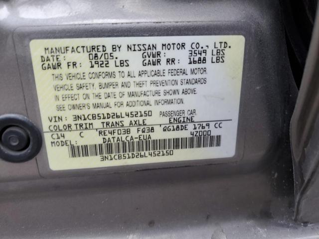 3N1CB51D26L452150 - 2006 NISSAN SENTRA 1.8 BROWN photo 13