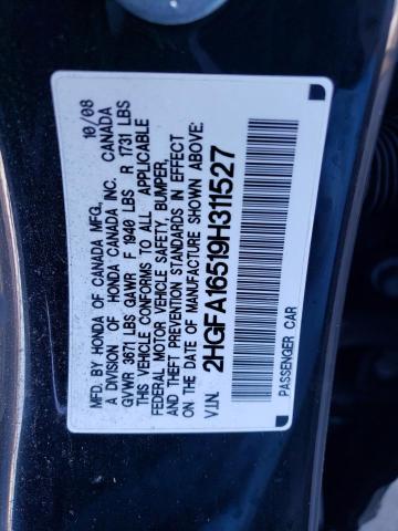 2HGFA16519H311527 - 2009 HONDA CIVIC LX BLACK photo 12