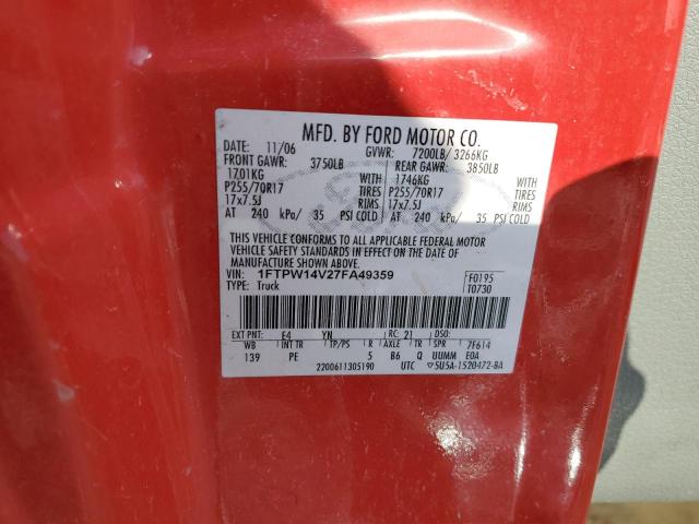 1FTPW14V27FA49359 - 2007 FORD F150 SUPERCREW RED photo 12