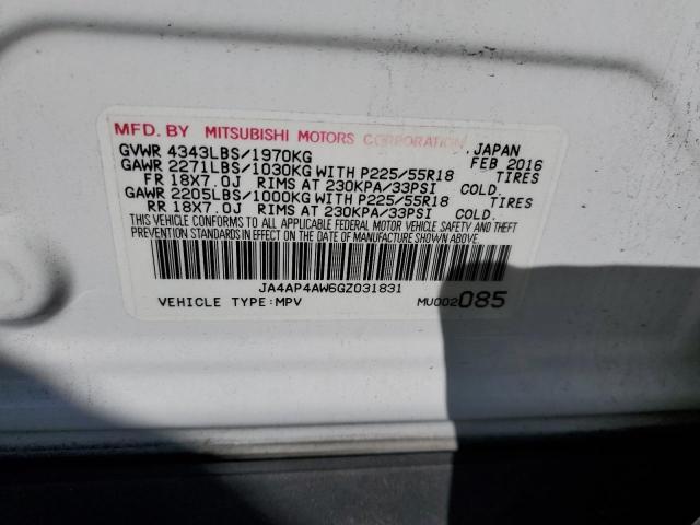 JA4AP4AW6GZ031831 - 2016 MITSUBISHI OUTLANDER SEL WHITE photo 14