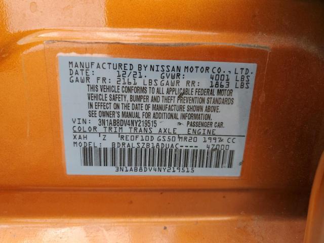 3N1AB8DV4NY219515 - 2022 NISSAN SENTRA SR ORANGE photo 12