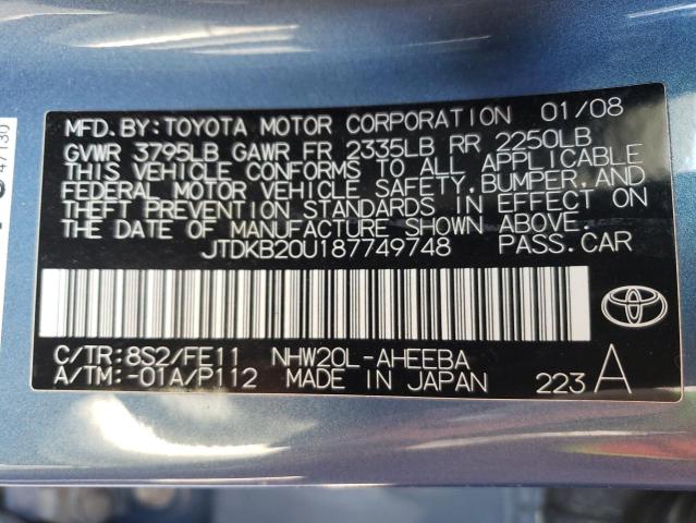 JTDKB20U187749748 - 2008 TOYOTA PRIUS BLUE photo 13