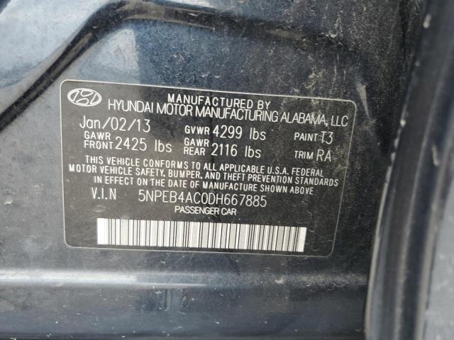 5NPEB4AC0DH667885 - 2013 HYUNDAI SONATA GLS BLUE photo 12