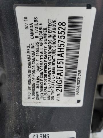 2HGFA1F51AH575528 - 2010 HONDA CIVIC LX GRAY photo 12