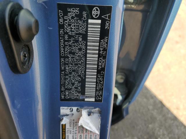 JTDKB20U587700892 - 2008 TOYOTA PRIUS BLUE photo 12