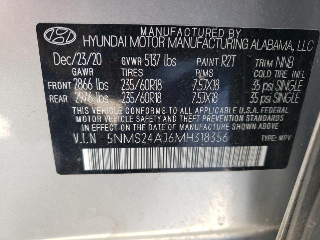 5NMS24AJ6MH318356 - 2021 HYUNDAI SANTA FE SEL SILVER photo 13