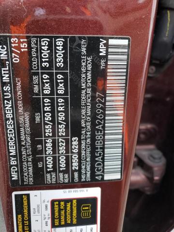 4JGDA5HB8EA269927 - 2014 MERCEDES-BENZ ML 350 4MATIC MAROON photo 13