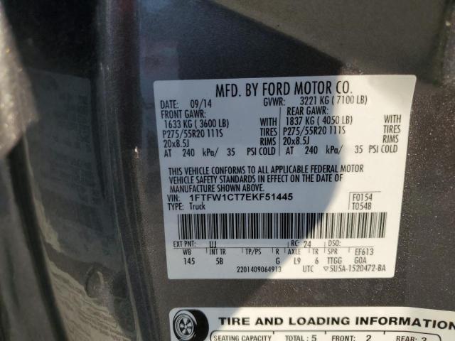 1FTFW1CT7EKF51445 - 2014 FORD F150 SUPERCREW GRAY photo 12