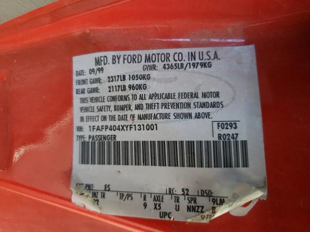 1FAFP404XYF131001 - 2000 FORD MUSTANG RED photo 12