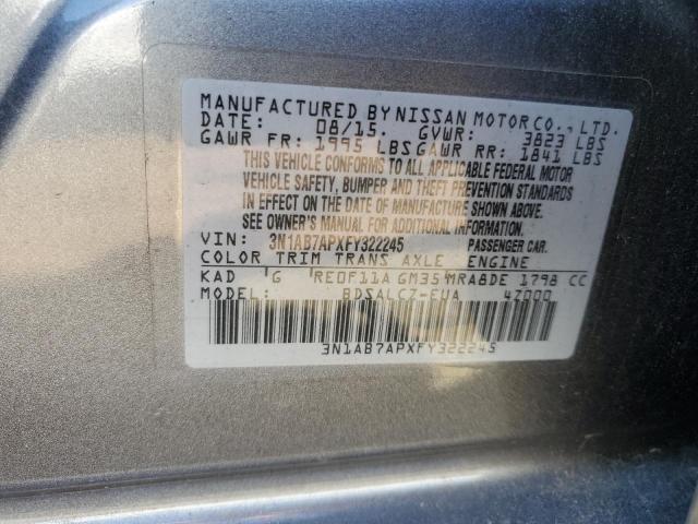 3N1AB7APXFY322245 - 2015 NISSAN SENTRA S GRAY photo 12