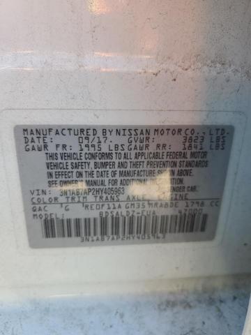 3N1AB7AP2HY405963 - 2017 NISSAN SENTRA S WHITE photo 12