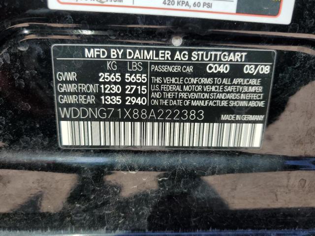 WDDNG71X88A222383 - 2008 MERCEDES-BENZ S 550 BLACK photo 12