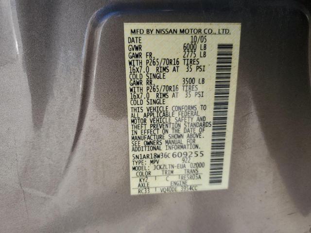 5N1AR18W36C609255 - 2006 NISSAN PATHFINDER LE BEIGE photo 13