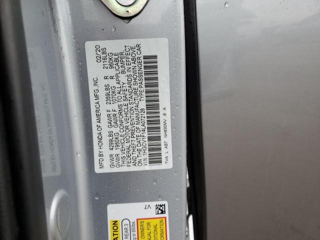 1HGCV1F14LA072128 - 2020 HONDA ACCORD LX GRAY photo 12