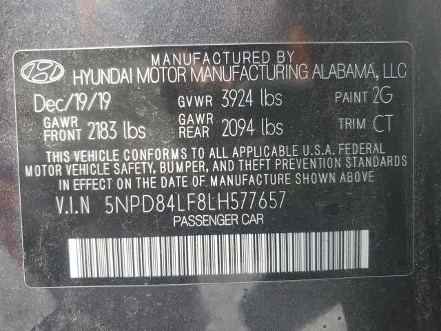 5NPD84LF8LH577657 - 2020 HYUNDAI ELANTRA SEL GRAY photo 13