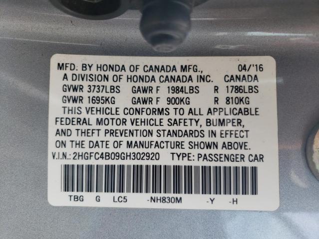 2HGFC4B09GH302920 - 2016 HONDA CIVIC LX SILVER photo 12