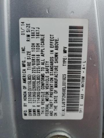 5J6TF2H58EL001825 - 2014 HONDA CROSSTOUR EXL ვერცხლისფერი ფოტო 12