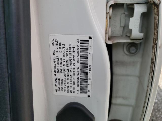 19UUA765X7A032759 - 2007 ACURA TL TYPE S WHITE photo 12