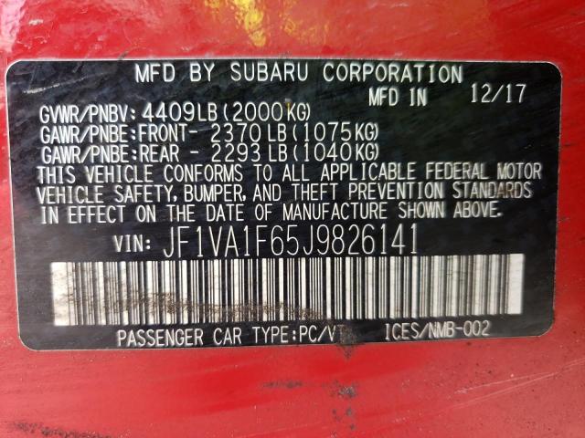 JF1VA1F65J9826141 - 2018 SUBARU WRX LIMITED RED photo 12