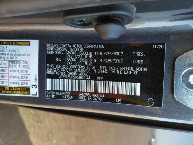 JTEPU5JR7M5882544 - 2021 TOYOTA 4RUNNER SR5/SR5 PREMIUM 灰色 照片 10