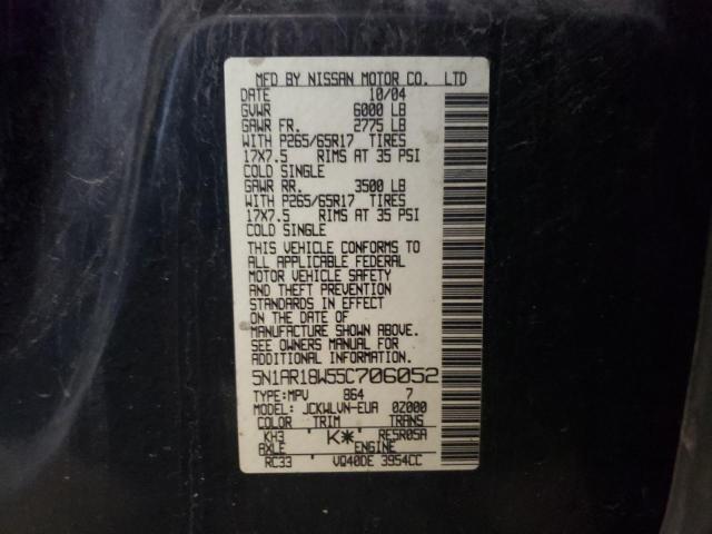 5N1AR18W55C706052 - 2005 NISSAN PATHFINDER LE 黑色 照片 12