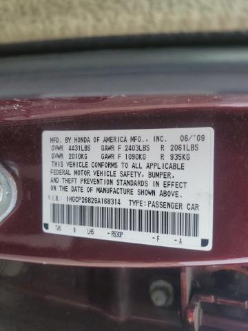 1HGCP26829A168314 - 2009 HONDA ACCORD EXL MAROON photo 12