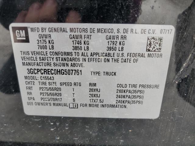 3GCPCREC0HG507761 - 2017 CHEVROLET SILV1500 4 C1500 LT BLACK photo 12