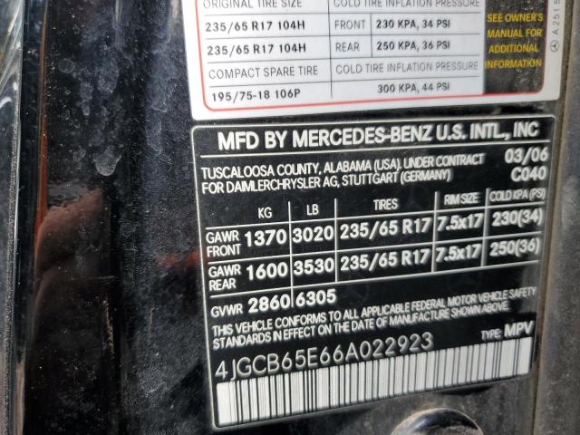 4JGCB65E66A022923 - 2006 MERCEDES-BENZ R 350 BLACK photo 13