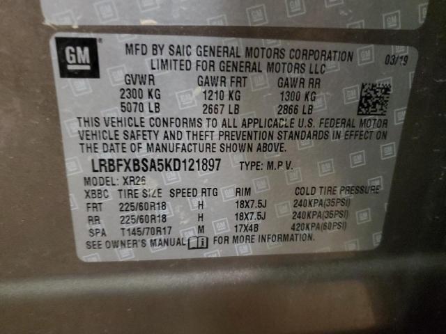 LRBFXBSA5KD121897 - 2019 BUICK ENVISION PREFERRED TAN photo 13