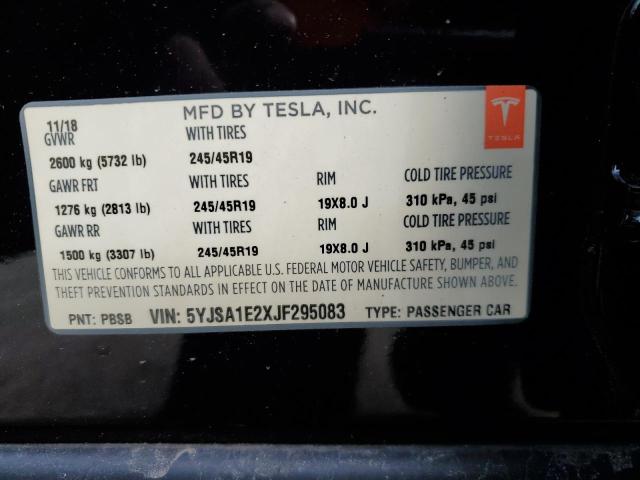 5YJSA1E2XJF295083 - 2018 TESLA MODEL S 黑色 照片 12