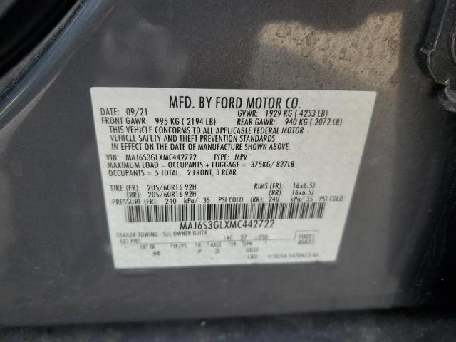 MAJ6S3GLXMC442722 - 2021 FORD ECOSPORT SE ნაცრისფერი ფოტო 13