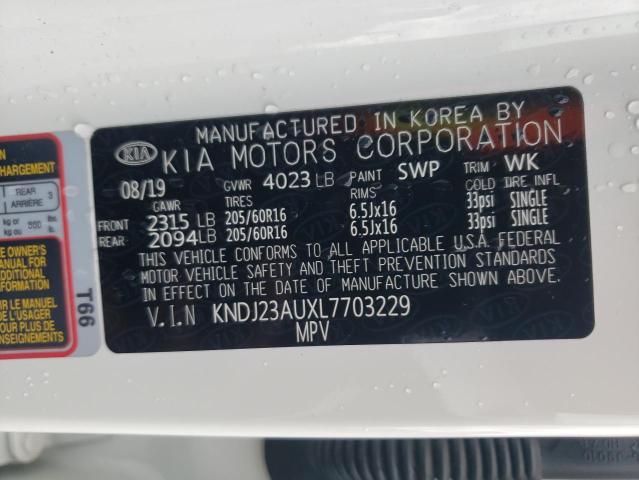 KNDJ23AUXL7703229 - 2020 KIA SOUL LX WHITE photo 12