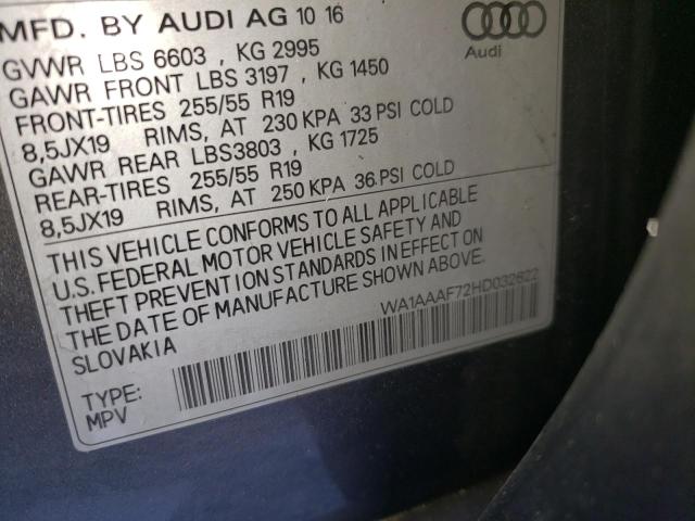 WA1AAAF72HD032622 - 2017 AUDI Q7 PREMIUM GRAY photo 12