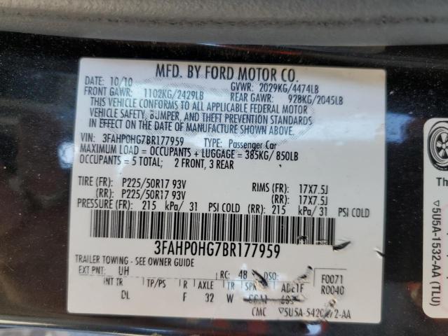 3FAHP0HG7BR177959 - 2011 FORD FUSION SE BLACK photo 12