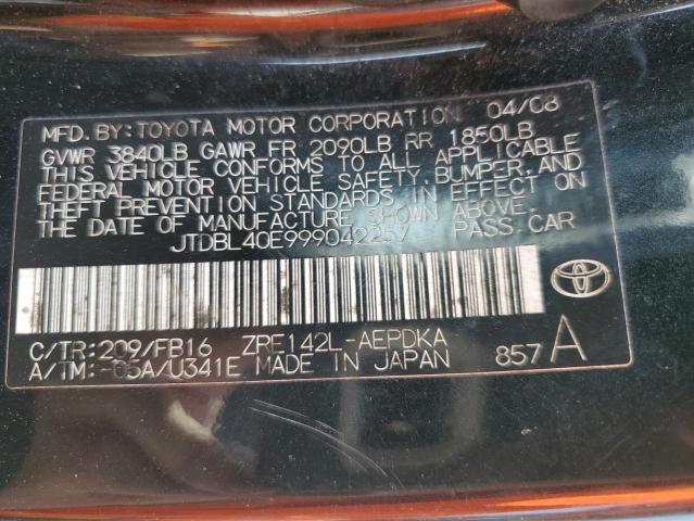 JTDBL40E999042257 - 2009 TOYOTA COROLLA BASE BLACK photo 12