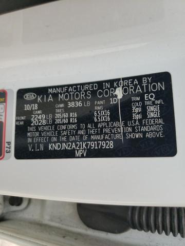 KNDJN2A21K7917928 - 2019 KIA SOUL WHITE photo 13