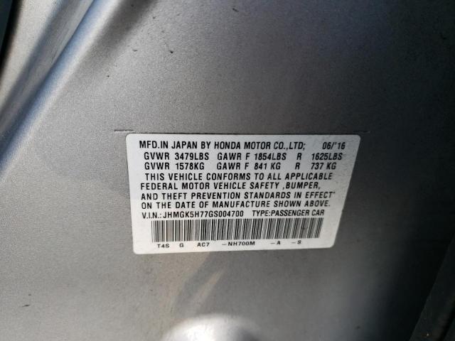 JHMGK5H77GS004700 - 2016 HONDA FIT EX SILVER photo 12