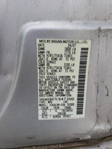 5N1AR18U77C647300 - 2007 NISSAN PATHFINDER LE SILVER photo 13