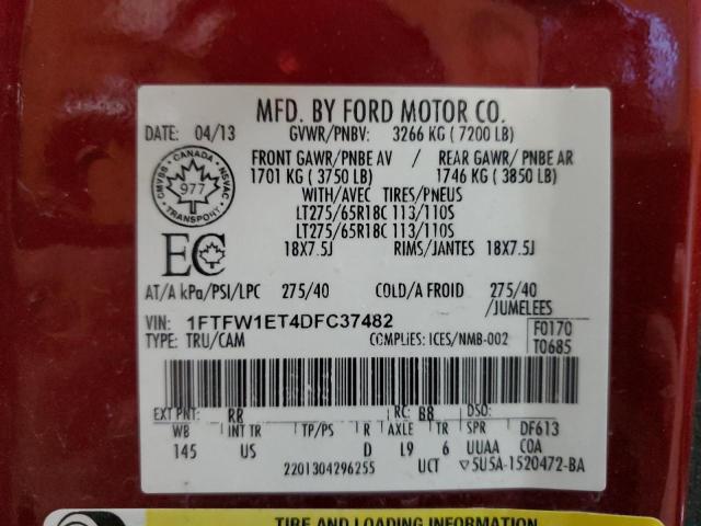 1FTFW1ET4DFC37482 - 2013 FORD F150 SUPERCREW MAROON photo 13