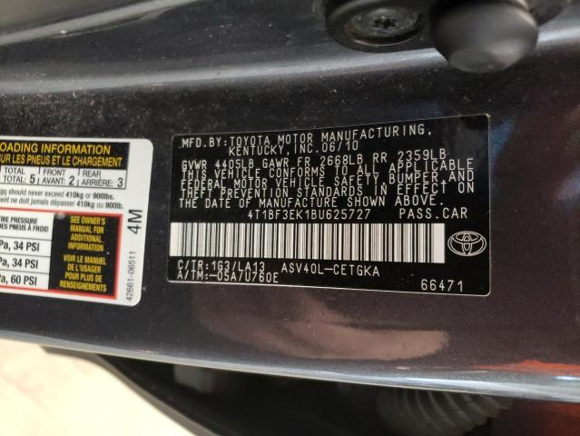 4T1BF3EK1BU625727 - 2011 TOYOTA CAMRY BASE GRAY photo 12