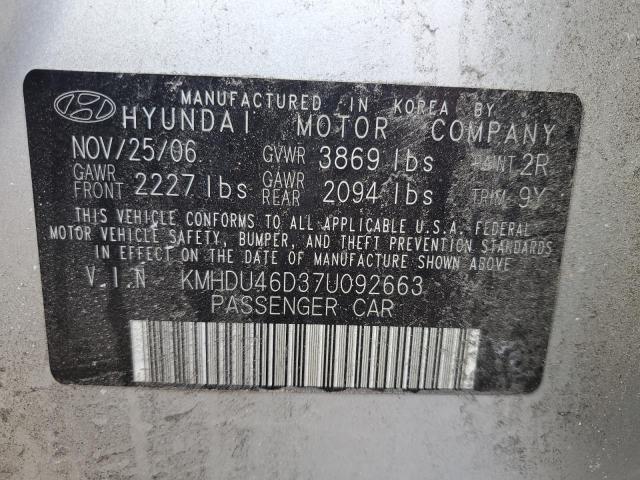 KMHDU46D37U092663 - 2007 HYUNDAI ELANTRA GLS SILVER photo 12