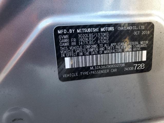 ML32A3HJ3KH002708 - 2019 MITSUBISHI MIRAGE ES SILVER photo 12