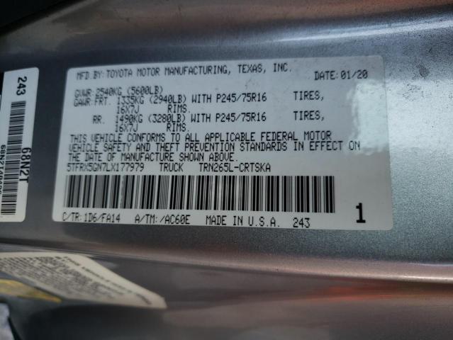 5TFRX5GN7LX177979 - 2020 TOYOTA TACOMA ACCESS CAB ვერცხლისფერი ფოტო 12