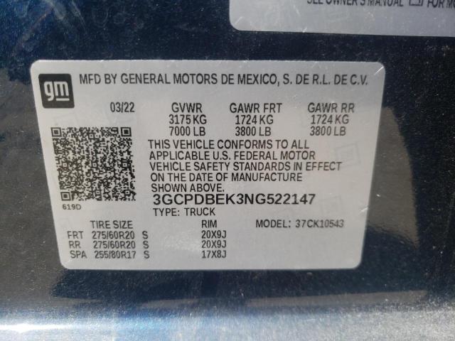 3GCPDBEK3NG522147 - 2022 CHEVROLET SILVERADO K1500 CUSTOM BLUE photo 13