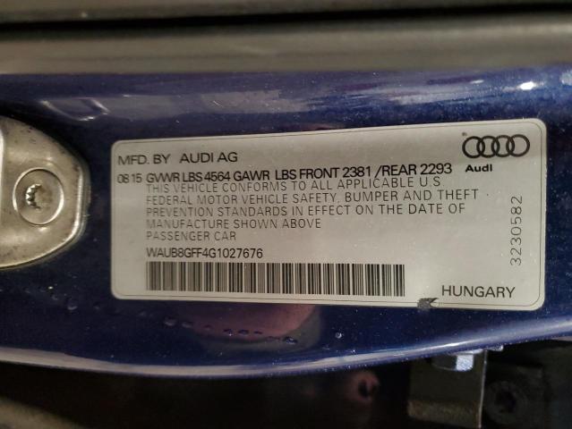 WAUB8GFF4G1027676 - 2016 AUDI A3 PREMIUM BLUE photo 12